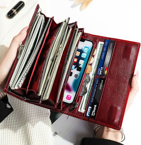 GHUHUALX Women's Wallets Stylish Genuine Leather Women's Tri-Fold Wallet - Slim & Multi-Color Card Holder Clutch Purse (Burgundy) in Saudi Arabia