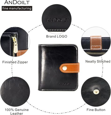 ANDOILT محافظ صغيرة للنساء جيب ثنائي الطي مدمج RFID حجب محفظة جلدية أصلية محفظة صغيرة مع نافذة لبطاقة الهوية وجيب للعملات المعدنية باللون البني in Kuwait