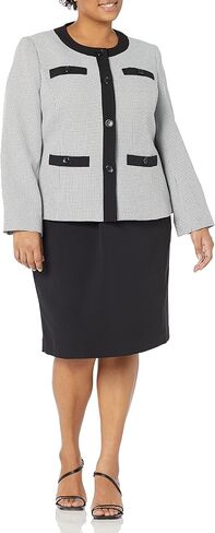 Le Suit Women's Plus Size Jacket/Skirt Suit, Black/White, 16W in Saudi Arabia