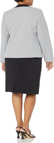 Le Suit Women's Plus Size Jacket/Skirt Suit, Black/White, 16W in Saudi Arabia