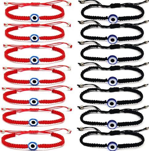 mozaka 14-18pcs أساور العين الشريرة للنساء الرجال 7 عقدة أساور محظوظة اليدوية مضفر الأحمر سلسلة سوار قابل للتعديل الأسرة الصداقة زوجين حماية تميمة سوار in Kuwait