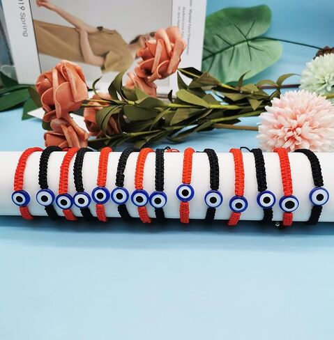 mozaka 14-18pcs أساور العين الشريرة للنساء الرجال 7 عقدة أساور محظوظة اليدوية مضفر الأحمر سلسلة سوار قابل للتعديل الأسرة الصداقة زوجين حماية تميمة سوار in Kuwait