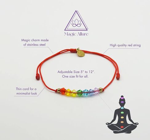 Magic Allure 7 Chakra bracelet Handmade Red Cord with crystal beads. Perfect for spiritual balance, healing and aligning energy. Yoga Gifts. Adjustable Cord for Adults, Women and Men. in Saudi Arabia