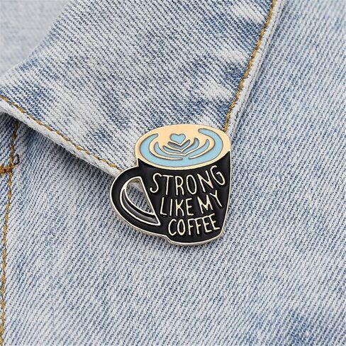 Strong Like My Coffee Enamel Pin Creative Coffee Cup Enamel Pin Cartoon Enamel Lapel Pin Brooch Badge for Clothes Accessories Pin for Men Women Coffee Lover Pin, Metal, no gemstone in Kuwait