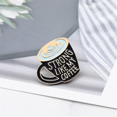 Strong Like My Coffee Enamel Pin Creative Coffee Cup Enamel Pin Cartoon Enamel Lapel Pin Brooch Badge for Clothes Accessories Pin for Men Women Coffee Lover Pin, Metal, no gemstone in Kuwait