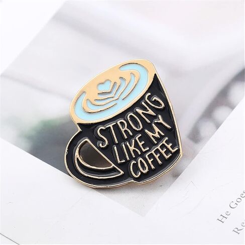 Strong Like My Coffee Enamel Pin Creative Coffee Cup Enamel Pin Cartoon Enamel Lapel Pin Brooch Badge for Clothes Accessories Pin for Men Women Coffee Lover Pin, Metal, no gemstone in Kuwait
