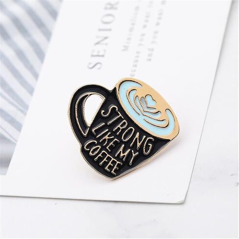 Strong Like My Coffee Enamel Pin Creative Coffee Cup Enamel Pin Cartoon Enamel Lapel Pin Brooch Badge for Clothes Accessories Pin for Men Women Coffee Lover Pin, Metal, no gemstone in Kuwait