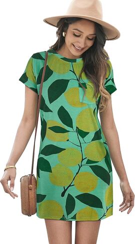 Ladiyo Women T Shirt Dress Summer Fashion Mini Dress Crew Neck Short Sleeve Dress Solid Color Casual Dress with Pocket in Saudi Arabia