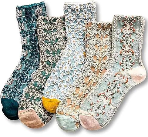 Sumleno 5 Pairs Cute Floral Ruffle Socks for Women and Girls Kawaii Cutecore Cotton Frilly Socks Cottagecore Clothes in Saudi Arabia