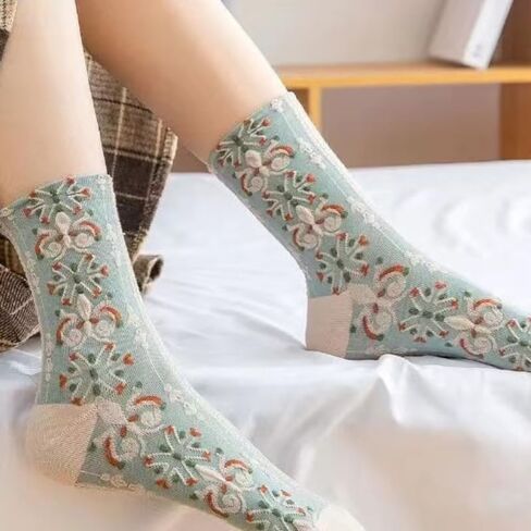 Sumleno 5 Pairs Cute Floral Ruffle Socks for Women and Girls Kawaii Cutecore Cotton Frilly Socks Cottagecore Clothes in Saudi Arabia