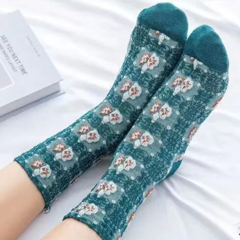 Sumleno 5 Pairs Cute Floral Ruffle Socks for Women and Girls Kawaii Cutecore Cotton Frilly Socks Cottagecore Clothes in Saudi Arabia