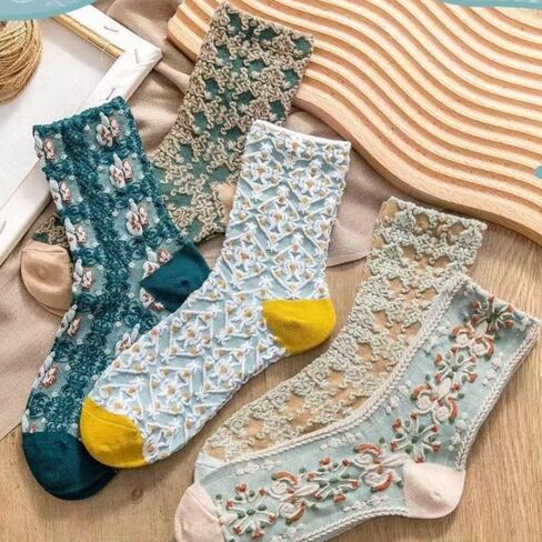 Sumleno 5 Pairs Cute Floral Ruffle Socks for Women and Girls Kawaii Cutecore Cotton Frilly Socks Cottagecore Clothes in Saudi Arabia