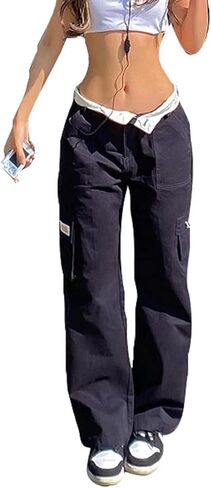 Low Waisted Jeans for Women Aesthetic Vintage Baggy Pants Wide Leg Casual Trousers 2022 Trendy E-Girl Clothes in Kuwait