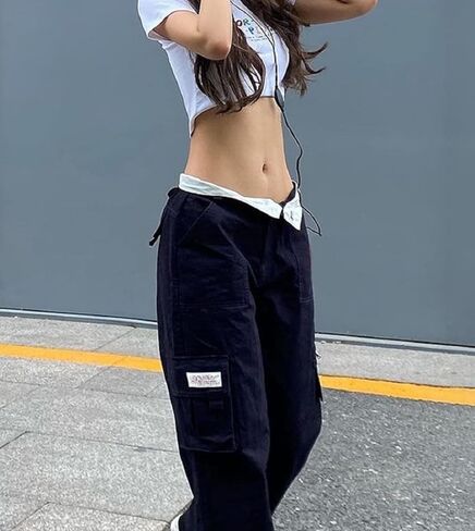 Low Waisted Jeans for Women Aesthetic Vintage Baggy Pants Wide Leg Casual Trousers 2022 Trendy E-Girl Clothes in Kuwait