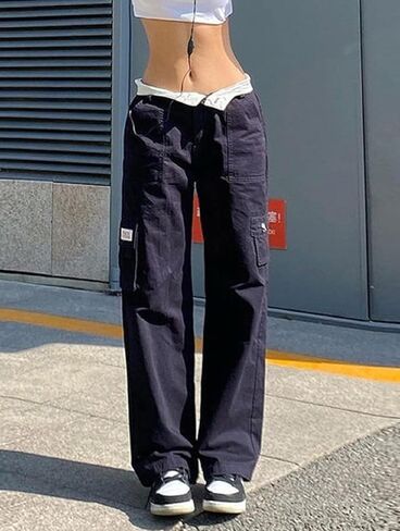 Low Waisted Jeans for Women Aesthetic Vintage Baggy Pants Wide Leg Casual Trousers 2022 Trendy E-Girl Clothes in Kuwait