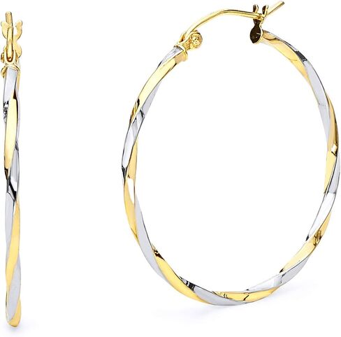14k REAL Two Tone Gold 1.5mm Thickness Twisted Tube Hoop Earrings (25 x 25 mm) in Saudi Arabia