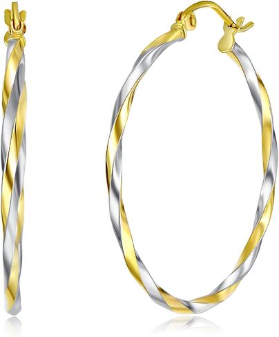 14k REAL Two Tone Gold 1.5mm Thickness Twisted Tube Hoop Earrings (25 x 25 mm) in Saudi Arabia