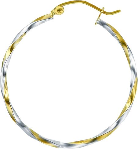 14k REAL Two Tone Gold 1.5mm Thickness Twisted Tube Hoop Earrings (25 x 25 mm) in Saudi Arabia