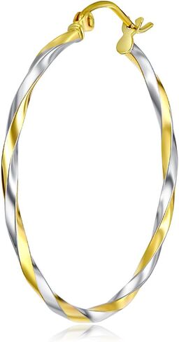 14k REAL Two Tone Gold 1.5mm Thickness Twisted Tube Hoop Earrings (25 x 25 mm) in Saudi Arabia