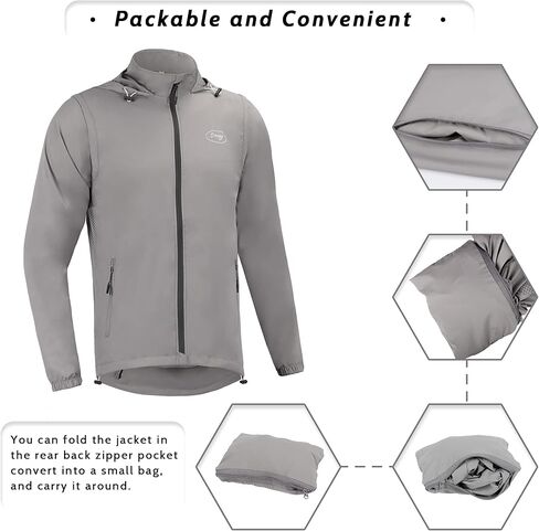 Dooy Men's Cycling Jacket ​with Detachable Sleeves Windbreaker Jackets Windproof Running Vest Lightweight and High Visibility in Saudi Arabia