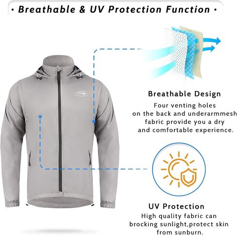 Dooy Men's Cycling Jacket ​with Detachable Sleeves Windbreaker Jackets Windproof Running Vest Lightweight and High Visibility in Saudi Arabia