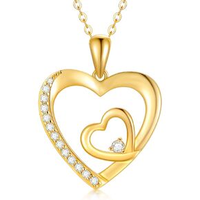 14K Solid Gold Heart Necklace for Women,"You are the only One in my Heart" Love Jewelry Gift for Her, Wife, Mom, Girlfriend 16"-18"