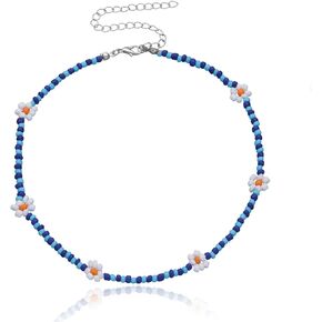 Daisy Flower Boho Coloful Beaded Choker Necklace for Women Handmade Cute Necklace Seed Beads Summer Beach Collar Clavicle Choker Necklace for Teen Girls