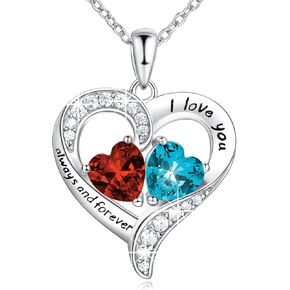 BlingGem Heart Necklaces for Women, 925 Sterling Silver Necklace for Women, Birthstone Necklace for Women, Jewelry for Women with 2 Birthstones, Women’s Jewelry Diamond Customized Pendant Necklace, Valentine’s Day Mother’s Day Christmas Birthday Anniversa in Saudi Arabia