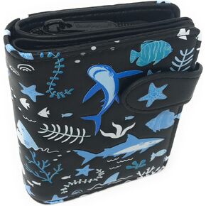 Shag Wear Shark Pattern Medium Women's Wallet Black 4.5" H in Saudi Arabia
