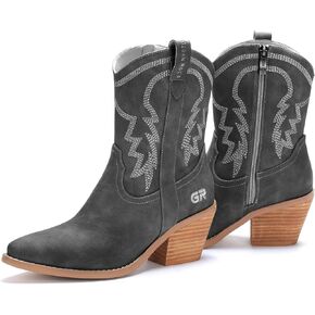 gioanroca Western Cowgirl Ankle Boot for Women with Embroidered Comfy Fashion Vintage Boot Wide Calf Horse Riding Pointed Toe Cowgirl Short Booties