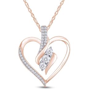 AFFY Heart Pendant Necklace | 3 Stone 1/4cttw Natural Diamond, Moissanite & Lab Grown Diamond | 14K Gold Over Sterling Silver (0.25 Ct) with Free 18" Chain For Women, Gift For Her