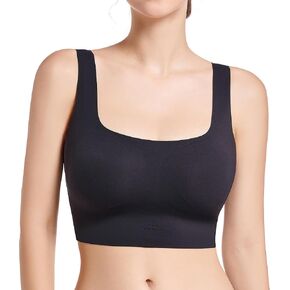 SHAPERX Women‘s High Stretch Wireless Bra with Scoop Longline Design and Removable Pads