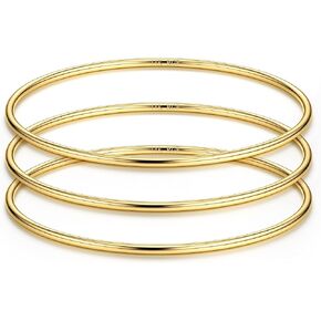 HAIAISO 2 مم 14 قيراط سوار مطلي بالذهب سوار من الفولاذ المقاوم للصدأ سوار قابل للتكديس رفيع مستدير سوار للنساء سوار مصقول عادي زوجين هدايا عيد الحب in Kuwait