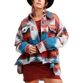 Athlisan Women's Aztec Print Shacket Lapel Botton Down Shirt Jacket in Kuwait
