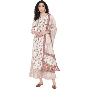 مجموعة وشاحات Nehamta النسائية العصرية بطباعة مزيج من المطبوعات المستقيمة 3/4 كم من Kurta Palazzo Dupatta in Kuwait