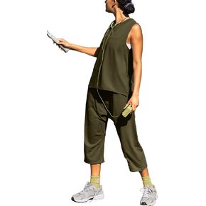 MEALMATO Womens 2 Piece Sets Summer Loose Outfits Sleeveless Top Harem Pants Sweatsuits Tracksuit Jogger Set with Pockets