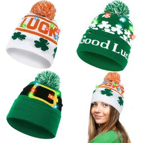 OurWarm 3 Pcs Light up St Patricks Day Hats for Women, Green Beanie Hats for Men Winter Hat, St Patricks Day Accessories Lucky Irish Shamrock hat Knit Cap for Women and Man in Saudi Arabia