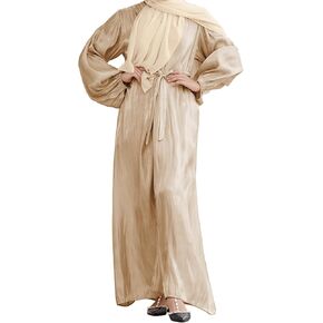Women Silk Muslim Dresses Abaya with Hijabs Scarf Open Front Cardigan Maxi Dress Dubai Robe Islamic Middle East Ethnic Dress