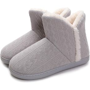 Vonluxe Women's Knit Bootie Slipper Fuzzy Memory Foam House Slippers Comfort Plush Lining Shoes Indoor Outdoor Sole