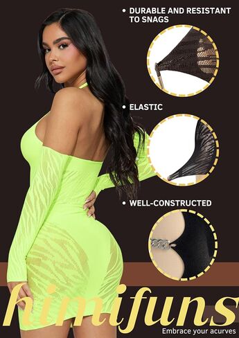 himifuns Women Sexy See Through Mesh Bodycon Dress Zebra Print Hollow Out Club Mini Dress in Saudi Arabia