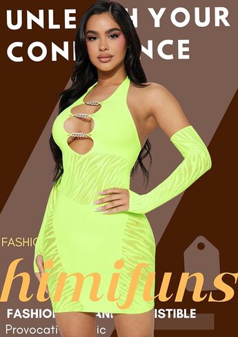 himifuns Women Sexy See Through Mesh Bodycon Dress Zebra Print Hollow Out Club Mini Dress in Saudi Arabia