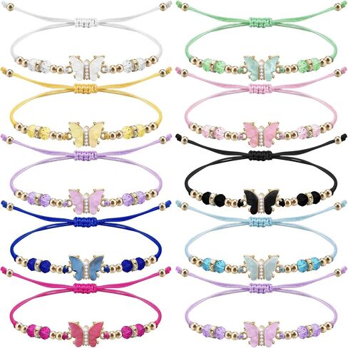 9Pieces Crystal Rhinestone Beads Butterfly Bracelets Adjustable String Cute Butterfly Charm Woven Friendship Bracelet for Women Teen Girls Fairy Party Favor in Saudi Arabia