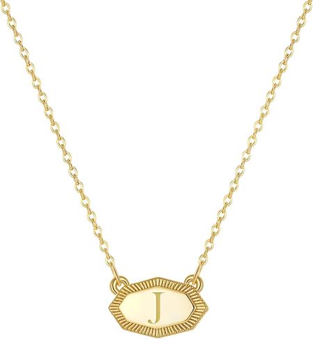 Fissen Initial Necklaces for Women 14K Gold Plated Letter Necklace Dainty Gold Name Necklace Personalized Octagon Initial Choker Necklaces for Women Trendy Gold Jewelry in Saudi Arabia