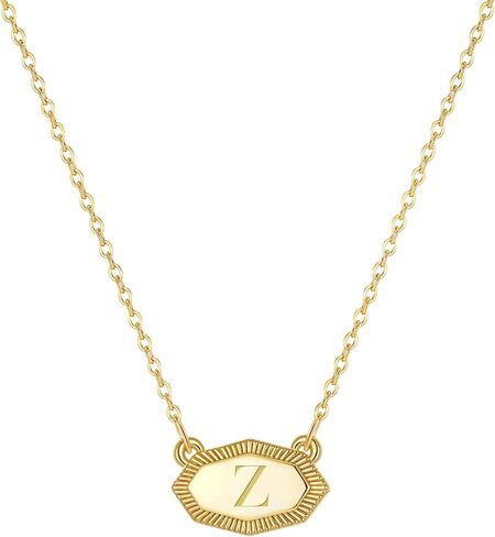 Fissen Initial Necklaces for Women 14K Gold Plated Letter Necklace Dainty Gold Name Necklace Personalized Octagon Initial Choker Necklaces for Women Trendy Gold Jewelry in Saudi Arabia