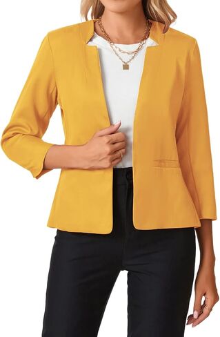 MINTLIMIT Womens 3/4 Sleeve Blazers Collarless Open Front Business Blazer Office Suit Jackets with Pockets in Saudi Arabia