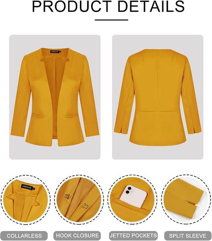 MINTLIMIT Womens 3/4 Sleeve Blazers Collarless Open Front Business Blazer Office Suit Jackets with Pockets in Saudi Arabia