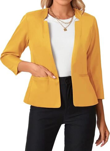 MINTLIMIT Womens 3/4 Sleeve Blazers Collarless Open Front Business Blazer Office Suit Jackets with Pockets in Saudi Arabia