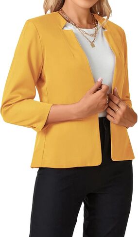 MINTLIMIT Womens 3/4 Sleeve Blazers Collarless Open Front Business Blazer Office Suit Jackets with Pockets in Saudi Arabia