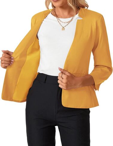 MINTLIMIT Womens 3/4 Sleeve Blazers Collarless Open Front Business Blazer Office Suit Jackets with Pockets in Saudi Arabia