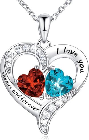 BlingGem Heart Necklaces for Women, 925 Sterling Silver Necklace for Women, Birthstone Necklace for Women, Jewelry for Women with 2 Birthstones, Women’s Jewelry Diamond Customized Pendant Necklace, Valentine’s Day Mother’s Day Christmas Birthday Anniversa in Saudi Arabia
